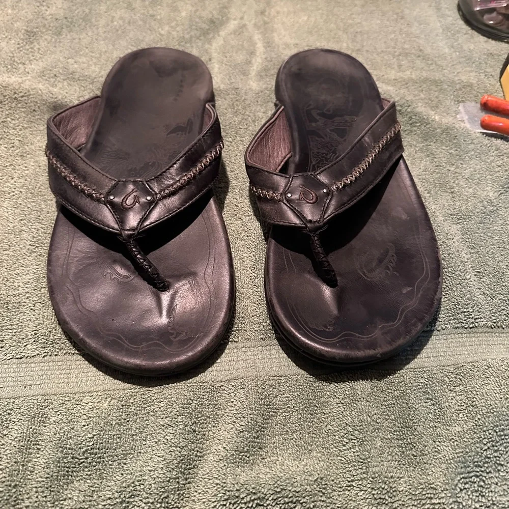 Men's Black Leather Sandals - Picture 1 of 4